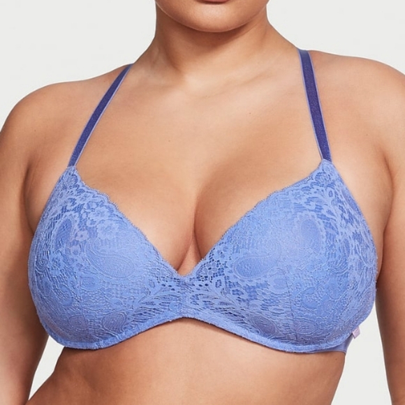 2pc-Sexy Tee Push Up Bra & Lacie Lace Bikini Panty (Verywinkle Blue) 40C-XXL - Picture 3 of 6